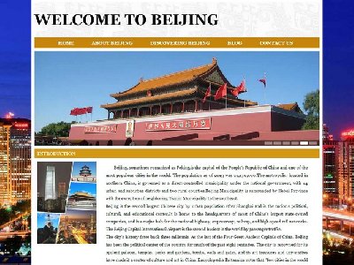 BEIJING 9页面 外文版 英文北京旅游主题 带图片轮播特效 下拉 TAB切换（60元）