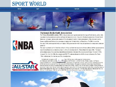 SPORT WORLD 5页面 篮球足球高尔夫球体育类英文主题 表格布局 带本地视频带背景音乐带简单设计说明（40元）